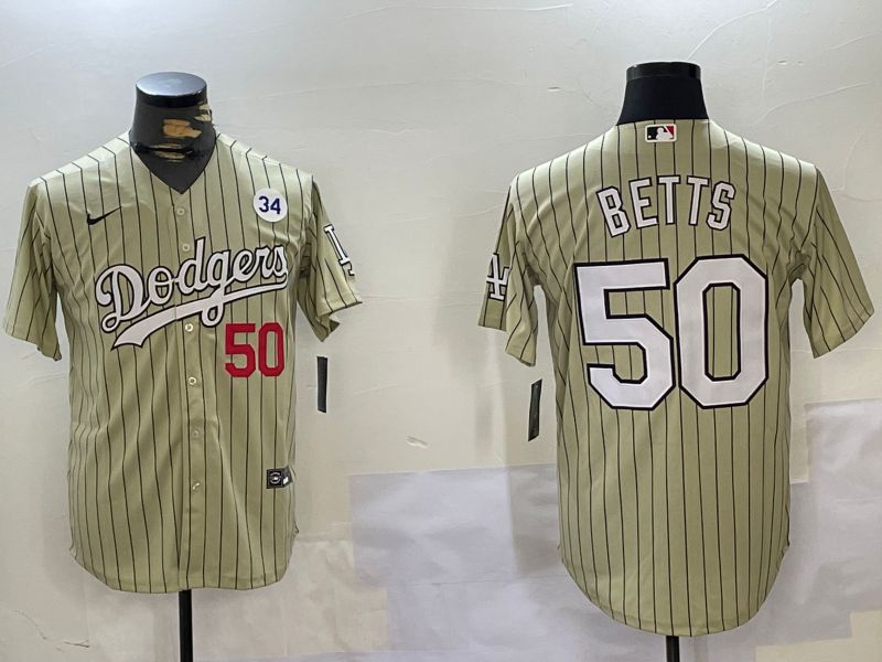 Men Los Angeles Dodgers #50 Betts Green Stripe Game 2024 Nike MLB Jersey style 2